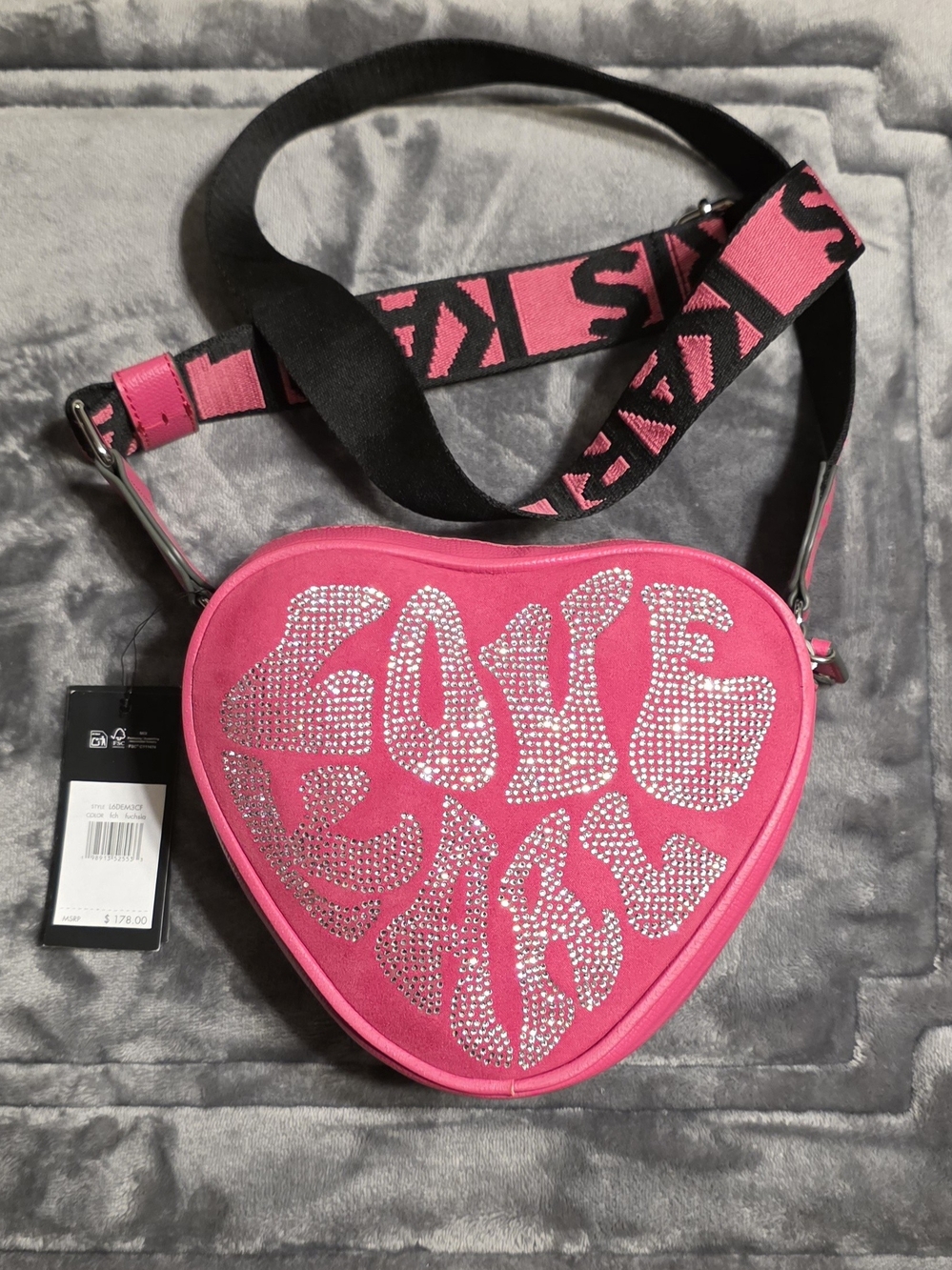 Karl Lagerfeld Pink Heart Crossbody Bag with Rhinestone 'Love Karl' Detail NWT